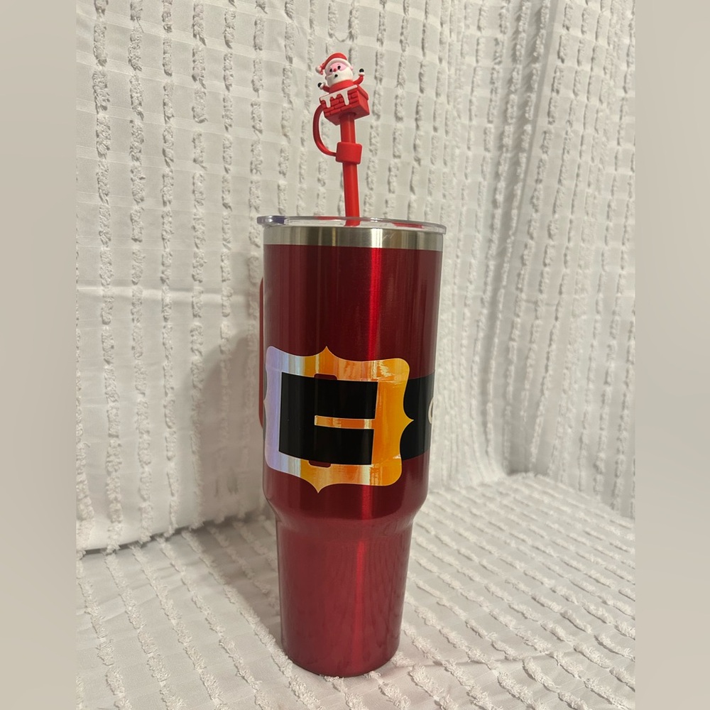 Vibrant 40‎ oz Santa Belt Red Tumbler with Straw